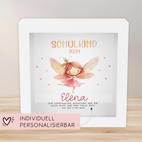 Schulkind 2024 Ballerina Spardose mit Wunschname Fee Name Kind personalisiert Kinder Geschenk Geburtstagsgeschenk Einschulung mit Wunschtext