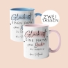 2er Set Tasse Mama & Papa personalisiert für Muttertag, Vatertag mit Namen - Glück ist - Geschenk zum  Geburtstag, Ostern, oder Weihnachten.