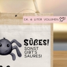 Stofftasche Halloween mit Namen | Pocket Tasche | Wunschnamen | Süßes oder Saures | Jute | Tragetasche für Kinder für Süßigkeiten | Spinne