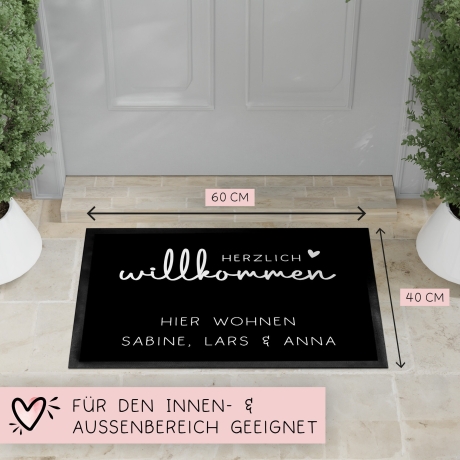 Personalisierte Fußmatte - Fussmatte mit Wunschnamen | Herzlich Willkommen | 60 x 40 cm | Geschenkidee zum Umzug, Einzug für Familien, Umzug