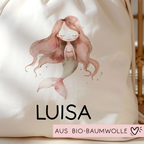 Meerjungfrau Turnbeutel Personalisiert | Nixe mit Wunschnamen Rucksack Schule, Kindergarten, KITA, Wäschebeutel, Sportbeutel, Wechselwäsche