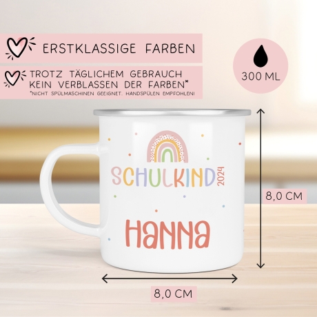 Schulanfang Regenbogen Kindertasse Schulkind Name Emaille Tasse Kind Kindergeschirr personalisiert Kinder Geschenk Geburtstagsgeschenk
