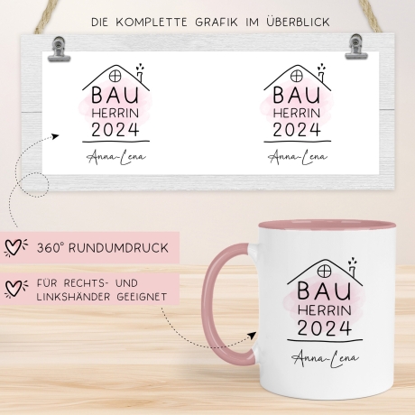 Bauherrin Tasse 2024 Name, Richtfest Geschenk, Becher Geschenke zum Richtfest, Geschenkideen zum Hausbau Einweihung Hausbauer - 330ml