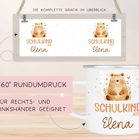 Bär Kindertasse Schulkind Name Emaille Tasse Kind Kindergeschirr personalisiert Kinder Geschenk Schulanfang