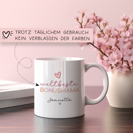 Weltbeste Bonusmama Tasse - Bonus Mama - Geschenk personalisiert -  für Mama, Bonus-Mama, Oma zum Geburtstag - Muttertag - Weihnachten