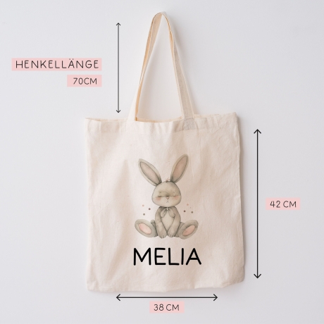 Kinder-Beutel mit Namen personalisiert - Hase - Stofftasche als Sporttasche, Wechselwäsche, Tragetasche - Kita, Schule & Kindergarten