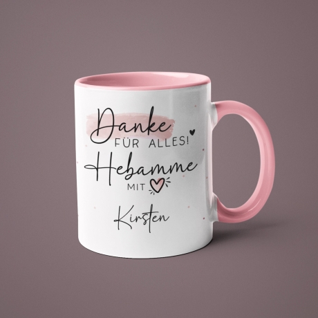 Personalisierte Tasse Hebamme mit Herz - Geschenkidee mit Wunschnamen - Danke für Alles! Geschenk - Hebamme Dankeschön - Schwangerschaft