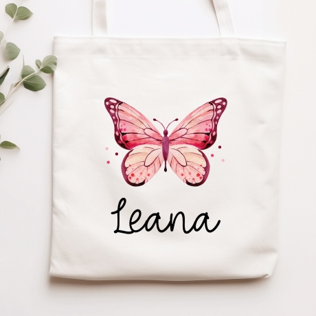 Stofftasche Schmetterling Rosa Personalisiert und Namen. Für Kindergarten und Schule - Wäschebeutel Wechselwäsche KITA | Mädchen & Junge