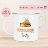 Schulanfang  Schulkind 2024 Emaille Kindertasse, Wunschnamen Bagger Motiv, Personalisierte Einschulung Geschenk