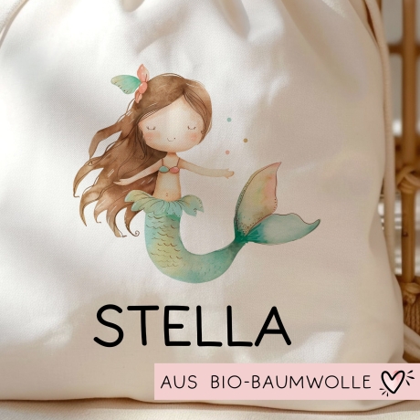 Sportbeutel Meerjungfrau Personalisiert | Nixe mit Wunschnamen Rucksack Schule, Kindergarten, KITA, Wäschebeutel, Turnbeutel, Wechselwäsche