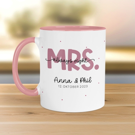 Mr & Mrs Tasse Hochzeit personalisiert Becher mit Wunschnamen und Datum – Namenstasse Hochzeitsgeschenk - Braut Bräutigam – Kaffeetasse