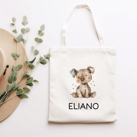 Kinder-Beutel mit Namen personalisiert - Hund - Stofftasche als Sporttasche, Wechselwäsche, Tragetasche - Kita, Kiga, Schule & Kindergarten