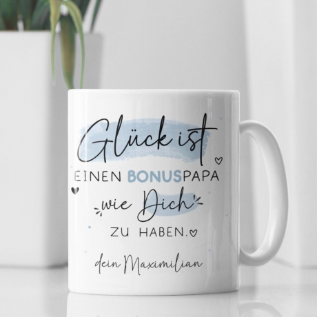 Personalisierte Tasse Bonuspapa zum Vatertag - Geburtstag - Kaffeetasse mit Wunschnamen. Geschenk, Vatertags Geschenk, Weihnachtsgeschenk
