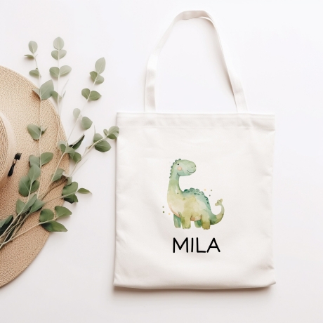 Stoffbeutel Dinosaurier Dino Wunschname Stofftasche Brontosaurus Tasche personalisiert Kinder-Beutel als Sporttasche, Wechselwäsche & Schule