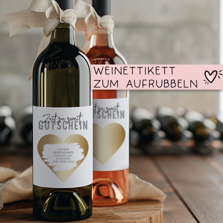Gutschein Weinflaschen-Etikett | Personalisiertes Wein Flaschen Etikett | Rubbellos Weinetikett Weihnachten Geburtstag Geschenk Freundin