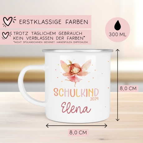Schulanfang Ballerina Kindertasse Schulkind Fee Name Emaille Tasse Kind Kindergeschirr personalisiert Kinder Geschenk Zahnputzbecher