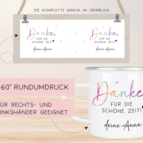 Abschiedsgeschenk Erzieherin Geschenk Abschiedsgeschenk Lehrerin Dankeschön Geschenk Tasse - Danke für die schöne Zeit - Emaille Becher