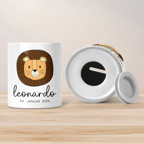 Personalisierte Spardose Löwe - mit Namen personalisiert - Geschenk für Jungen & Mädchen zum Geburtstag Weihnachten - Für Kinder zum sparen