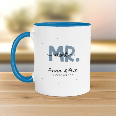 Mr & Mrs Tasse Hochzeit personalisiert Becher mit Wunschnamen und Datum – Namenstasse Hochzeitsgeschenk - Braut Bräutigam – Kaffeetasse