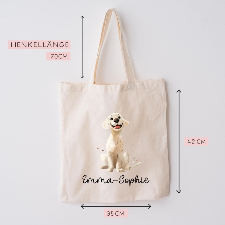 Personalisierte Stofftasche Labrador Hund Name - Kinder Beutel Kindertasche mit Wunschname - Wechselwäsche - Tragetasche - Wechselkleidung