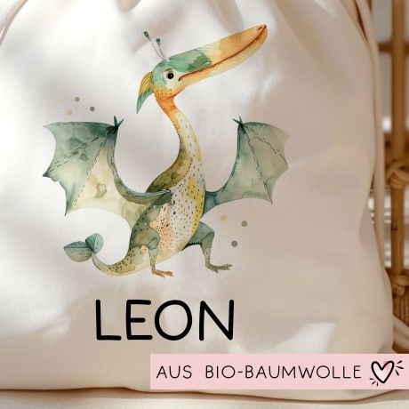 Personalisierter Turnbeutel Dinosaurier Dino Pteranodon mit Wunschnamen |Rucksack für Schule, Kindergarten, KITA, Wäschebeutel,Sportbeutel
