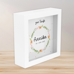 Kommunion Holz Spardose Taufe personalisiert mit Namen zur Geburt Kommunion Konfirmation eines Kindes mit Taufspruch als Geldgeschenk Sparen