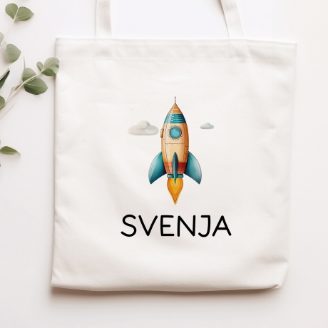 Stofftasche Rakete Personalisiert - Kinder-Beutel Einkaufstasche mit Namen als Sporttasche, Tragetasche Wechselwäsche für Kita Schule - 06