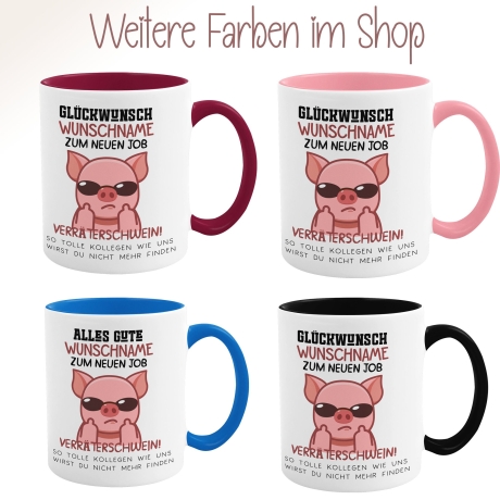 Personalisierte Tasse mit Spruch: Glückwunsch zum neuen Job Verräter! - Abschiedsgeschenk Kollegen - Kaffeetasse Sparschwein