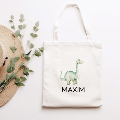 Kinder-Beutel Stoffbeutel Dinosaurier Dino Wunschname Stofftasche Brontosaurus Tasche personalisiert als Sporttasche, Wechselwäsche & Schule