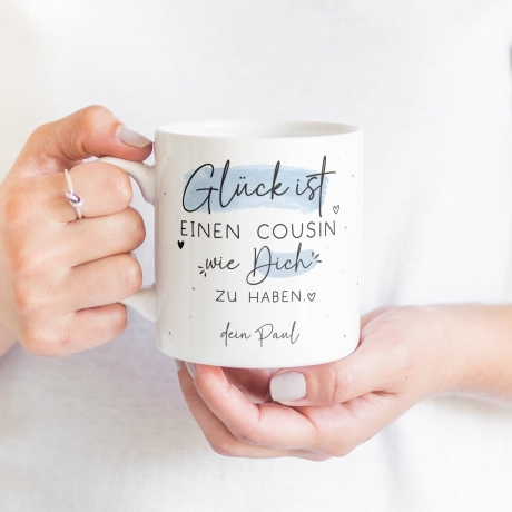 Personalisierte Tasse mit Glück ist einen Cousin wie dich zu haben -perfekt als Geburtstags-,Ostern-, Weihnachtsgeschenk mit Wunschnamen!
