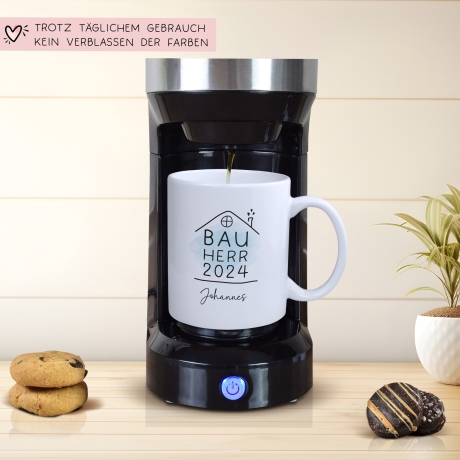 Bauherr Tasse 2024 Name, Richtfest Geschenk, Becher Geschenke zum Richtfest, Geschenkideen zum Hausbau Einweihung Hausbauer -330ml