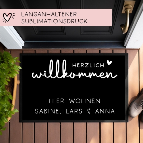 Personalisierte Fußmatte - Fussmatte mit Wunschnamen | Herzlich Willkommen | 60 x 40 cm | Geschenkidee zum Umzug, Einzug für Familien, Umzug