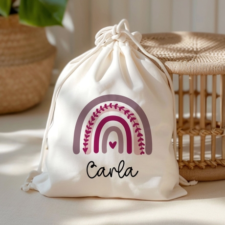 Regenbogen Lila Stofftasche Tasche Kinder-Beutel mit Namen als Sporttasche, Wechselwäsche, Tragetasche - Kita, Schule & Kindergarten - 02