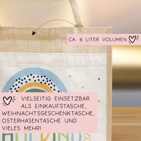 Schulkind 2024 Tasche , Regenbogen Blau Schultasche, Geschenk Einschulung, Schultüte, personalisierte Jutetasche, Einschulungsgeschenk Jungs