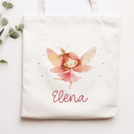 Ballerina Fee Stofftasche Einkaufstasche Kinder-Beutel mit Namen als Sporttasche, Wechselwäsche, Tragetasche -für Kita Schule & Kindergarten