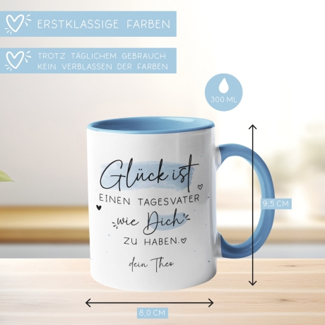 Personalisierte Tasse mit Spruch Glück ist einen Tagesvater wie dich zu haben zum Geburtstag, Geschenk, Ostern, Weihnachtsgeschenk