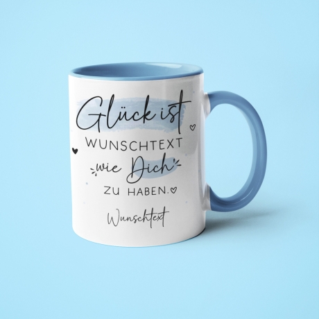 Handgefertigte Personalisierte Glück ist... - Tasse komplett mit Wunschtext und Wunschname. Zum Geburtstag, Vatertag, Ostern, Weihnachten