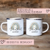 Schulanfang Schulkind Emaille Tasse Becher | Personalisiert mit Wunschnamen | Kindertasse zur Einschulung | Regenbogen im Aquarell-Stil