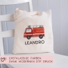 Stofftasche Feuerwehrauto Personalisiert mit Namen. Feuerwehr für Schule und Kindergarten als Wäschebeutel Wechselwäsche für Mädchen & Junge