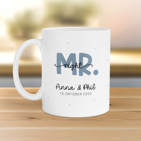 Mr & Mrs Tasse Hochzeit personalisiert Becher mit Wunschnamen und Datum – Namenstasse Hochzeitsgeschenk - Braut Bräutigam – Kaffeetasse