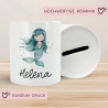 Spardose mit Name und Meerjungfrau Personalisiert Wunschnamen für Mädchen aus Keramik. Geschenk Taufe, Geburtstag od. Weihnachten