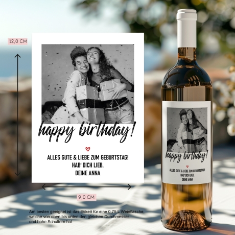Personalisiertes - Weinetikett Geburtstags-Flaschenetikett Happy Birthday mit Foto & Namen - Schwarz
