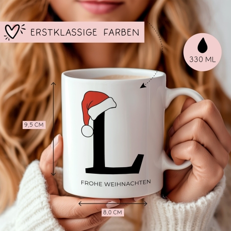 Personalisierte Keramik Tasse Weihnachten Nikolaus - Monogramm - Anfangsbuchstabe - Frohe Weihnachten - Merry Christmas - Glühwein - Becher