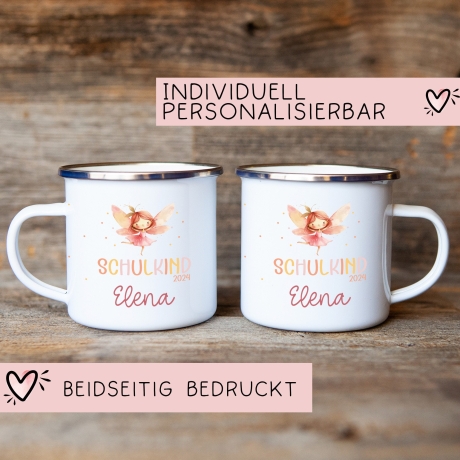 Schulanfang Ballerina Kindertasse Schulkind Fee Name Emaille Tasse Kind Kindergeschirr personalisiert Kinder Geschenk Zahnputzbecher