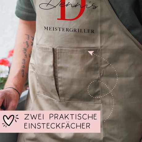Premium Grillschürze personalisiert für Männer mit Kunstleder Applikation zum 60. Geburtstag -Baumwollschürze, Küchenschürze, Eigenen Namen