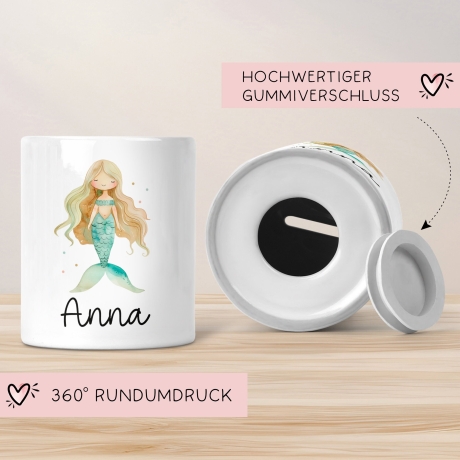 Spardose Meerjungfrau Personalisiert mit Name oder Wunschnamen für Mädchen aus Keramik. Geschenk Taufe, Geburtstag od. Weihnachten - 08