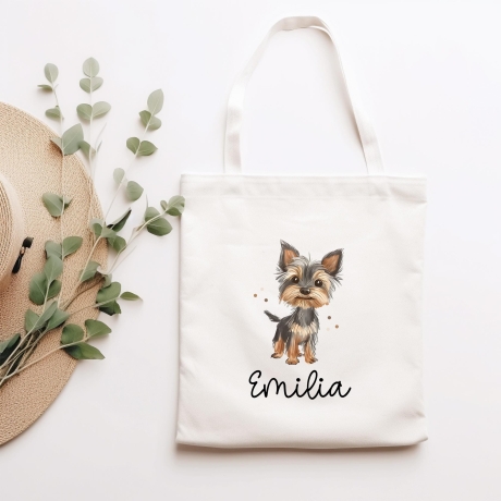 Personalisierte Stofftasche Hund Yorkshire Terrier Name - Kinder Beutel Kindertasche mit Wunschname - Wechselwäsche - Wechselkleidung