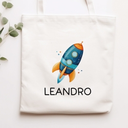 Rakete Personalisiert Stofftasche - Einkaufstasche Kinder-Beutel mit Namen als Sporttasche, Tragetasche Wechselwäsche für Kita Schule - 04