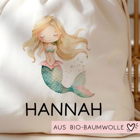Meerjungfrau Wunschname Turnbeutel | Nixe Personalisiert - Rucksack Schule, Kindergarten, KITA, Wäschebeutel, Turnbeutel, Wechselwäsche - 06