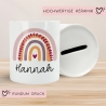 Personalisierte Spardose Regenbogen mit Namen und Datum - Rosa - Geschenk für Mädchen zum Geburtstag Weihnachten Firmung Geburt Einschulung